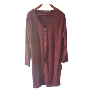 Liberty Love Long Duster Button Front Cardigan in Dusty Burgundy New with Tags